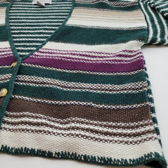 VTG Paris Sport Club Cardigan Sweater Women's S Green Stripe Ramie Cotton EUC - Picture 6 of 16